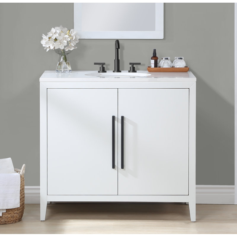 Wade Logan® Alsup 36'' Freestanding Single Bathroom Vanity with Quartz Vanity Top & Reviews